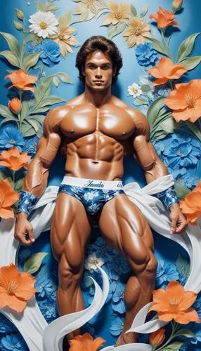 a man in underwear standing in front of flowers,sreesanth,madhavan,hrithik,body building,bodybuilder,sandow