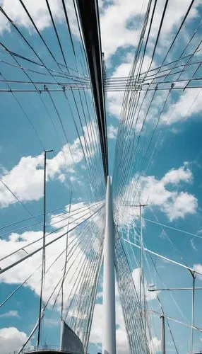 Modern Rotterdam cityscape, Erasmusbrug cable-stayed bridge, white sleek lines, abstract shapes, glass and steel structures, angular buildings, reflective surfaces, urban skyline, cloudy Netherlands s