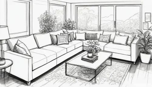 sketchup,apartment lounge,living room,livingroom,sitting room,habitaciones,Illustration,Black and White,Black and White 08