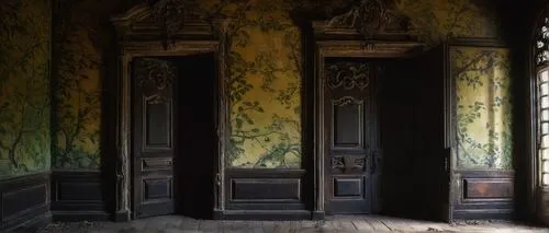 doorways,victorian room,abandoned room,ornate room,doorway,empty interior,room door,hallway,creepy doorway,biedermeier,cabinet,corridor,doors,anteroom,parlor,panelled,antique background,doorkeepers,old windows,chateauesque,Art,Classical Oil Painting,Classical Oil Painting 07