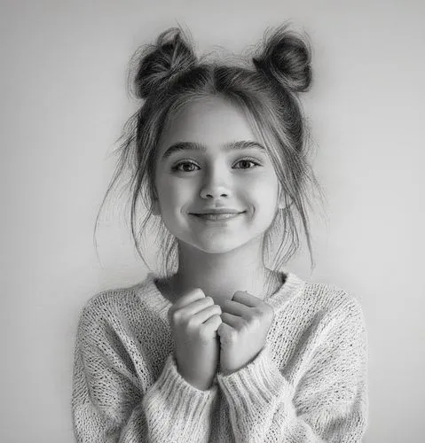 女生，黑白，素描，白色毛衣,a black and white po of a  posing for a po,gapkids,adorable,a girl's smile,mignonne,young girl,girl portrait,childrenswear,girl on a white background,kiernan,photographing children,child