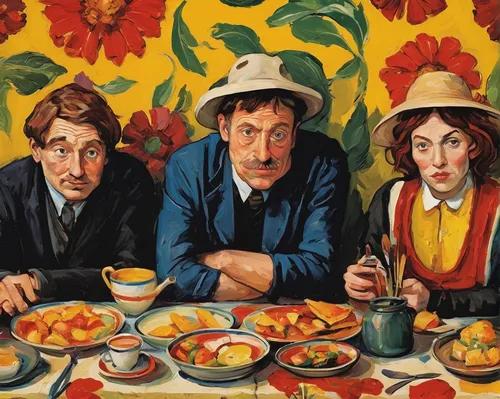 Craft a hilarious comedy centered around a quirky family and their misadventures in everyday life.,vincent van gough,breakfast table,dayflower family,david bates,tea party,pensioners,braque francais,t