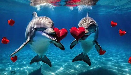 dolphins in water,two dolphins,oceanic dolphins,bottlenose dolphins,dolphins,porpoises,dolphin show,dolphin background,dolphin swimming,couple in love,underwater world,penguin couple,dauphins,watery heart,cetaceans,dolphin fish,love couple,underwater background,beautiful couple,romantic scene,Photography,General,Realistic