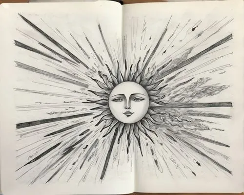 3-fold sun,sun head,sun moon,sunstar,sketchbook,sun eye,sun and moon,the sun,reverse sun,sunburst,journal,sun god,journal page,layer of the sun,sun flower,helianthus,book page,book pages,sun,inner light,Illustration,Black and White,Black and White 30