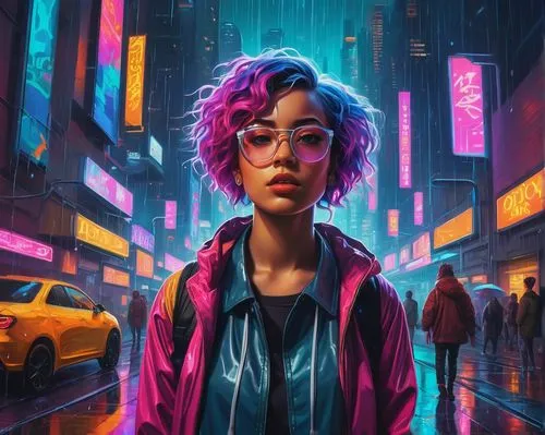 cyberpunk,colorful city,world digital painting,ultraviolet,80s,cyber glasses,neon,city ​​portrait,digital painting,urban,80's design,futuristic,vapor,dystopian,neon colors,neon lights,pedestrian,cyber,neon ghosts,neon light,Conceptual Art,Daily,Daily 25