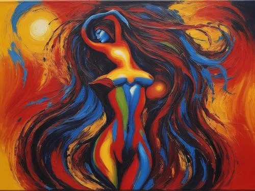 Passion Sexy Painting ,Naked Woman  Abstract Body Art Oil Painting,a painting of a woman painted on canvas,neon body painting,dancing flames,flame spirit,fire artist,bodypainting,fire dance,oil painti