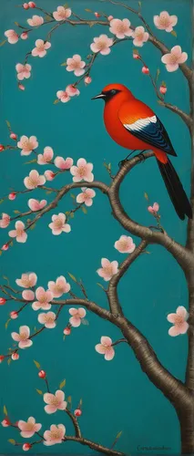 bird painting,birds on a branch,birds on branch,bird on branch,spring bird,flower and bird illustration,asian bird,bird on tree,bird flower,bird on the tree,red bird,blue birds and blossom,an ornamental bird,red magnolia,japanese art,song bird,old world oriole,bird in tree,oriental painting,bird pattern,Art,Artistic Painting,Artistic Painting 02