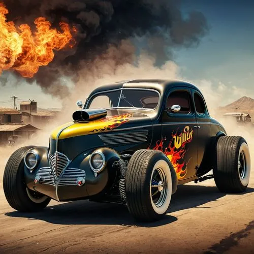 hotrod car,hotrod,burnout fire,rat rod,gasser,bockscar,Conceptual Art,Fantasy,Fantasy 11