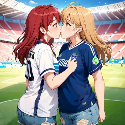 girl kiss,world cup,wolfsburg,sports game,red card,two girls,beer match,hiyayakko,pitch,making out,love live,soccer,honmei choco,women's football,uefa,jeans background,fifa 2018,kick off,reizei,soccer field,Anime,Anime,Realistic