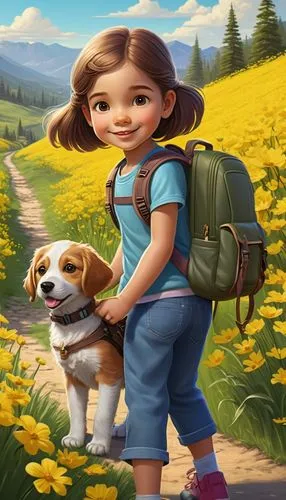 girl with dog,children's background,dog hiking,dog illustration,boy and dog,girl and boy outdoor,girl picking flowers,companion dog,farm pack,kids illustration,cute cartoon image,farm background,heidi country,walking dogs,dog walking,landscape background,game illustration,shih tzu,girl in flowers,girl with bread-and-butter,Illustration,American Style,American Style 01
