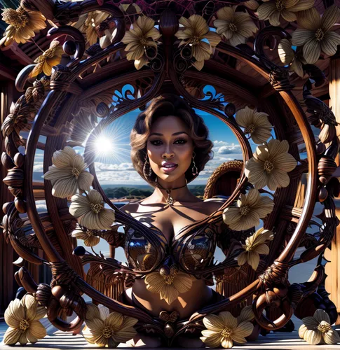 outside mirror,cd cover,golden wreath,girl in a wreath,brandy,rosa ' amber cover,album cover,queen bee,exterior mirror,round autumn frame,mirrors,brazil carnival,vanessa (butterfly),mirror frame,mirror,parabolic mirror,flower frame,diamond-heart,african american woman,magic mirror