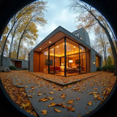 mid century house,fisheye,fish eye,photosphere,mirror house,inverted cottage,ruhl house,photosynth,cube house,cubic house,mid century modern,round autumn frame,amagansett,autumn camper,autumn decor,bungalow,wassaic,mies,stereographic,autumn frame