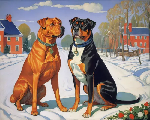 two dogs,toy manchester terrier,color dogs,rhodesian ridgeback,american staffordshire terrier,bull and terrier,hound dogs,david bates,kennel club,dobermann,three dogs,snow scene,manchester terrier,hunting dogs,two running dogs,great dane,doggies,doberman,christmas animals,staffordshire bull terrier,Art,Classical Oil Painting,Classical Oil Painting 27