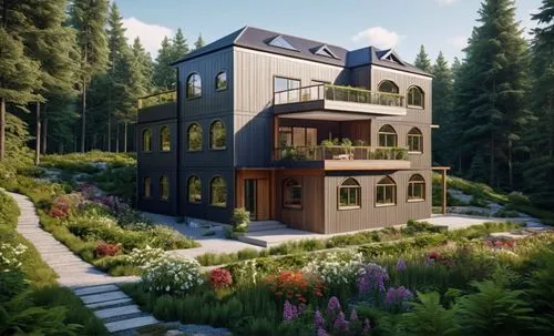 house in the forest,forest house,townhome,beautiful home,dreamhouse,modern house,Photography,General,Realistic