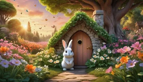 cartoon rabbit,peter rabbit,fairy door,lapine,cartoon bunny,bunny on flower,Photography,Artistic Photography,Artistic Photography 07