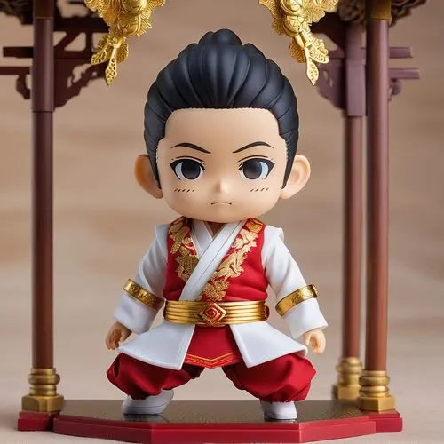 “Create a 3D image of a male nendoroid figure with the following details: 3D printed clothes as accessories, using Thermoplastic Polyurethane (TPU) Fabric material. The shirt has 3 circular buttons ma