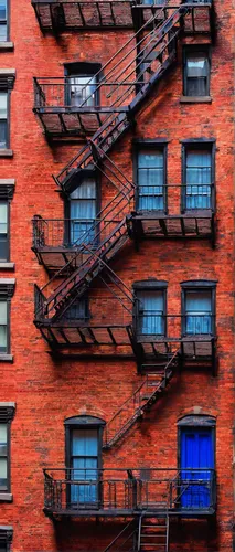 fire escape,balconies,red brick,brownstone,tenement,red bricks,apartment house,wrought iron,apartment building,new york streets,apartment block,row of windows,row houses,harlem,an apartment,urban landscape,steel stairs,block balcony,red brick wall,apartment buildings,Illustration,Japanese style,Japanese Style 05