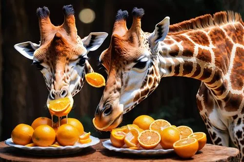 giraffes,tropical animals,two giraffes,animal zoo,wildlife park,cute animals,exotic animals,australia zoo,zoo,okapis,zoo heidelberg,gourmand,whimsical animals,animal balloons,frugivore,kemelman,animal photography,orange slices,feeding animals,tierpark,Photography,General,Commercial