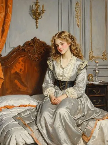 woman on bed,tissot,malplaquet,delaroche,mademoiselle,perugini,Art,Classical Oil Painting,Classical Oil Painting 42