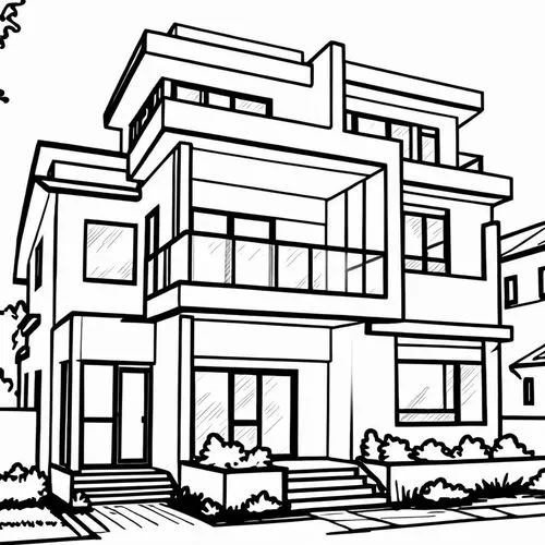 a modern building that has steps leading to the first floor,houses clipart,sketchup,house drawing,rowhouses,townhomes,duplexes,Design Sketch,Design Sketch,Rough Outline