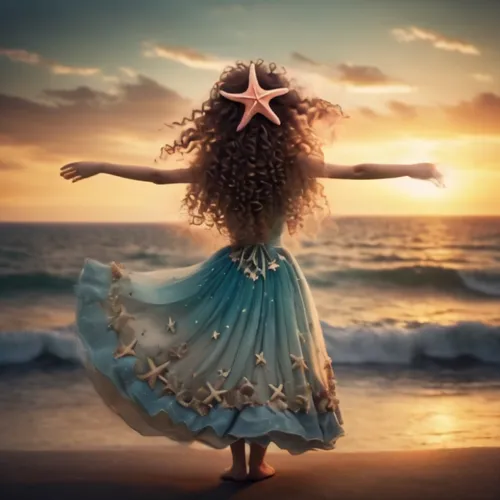 magic star flower,falling star,little girl twirling,star scatter,fairies aloft,little girl in wind,little girl ballet,runaway star,blue star,love dance,whirling,pirouette,freedom from the heart,sea st