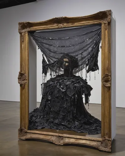 vanitas,art object,raven sculpture,effigy,dark art,black table,modern art,art world,the angel with the veronica veil,dead bride,holding a frame,art,plastic arts,veil,black pete,skull sculpture,png sculpture,death mask,mummified,display dummy,Conceptual Art,Daily,Daily 18