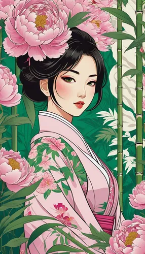 japanese floral background,kimono fabric,geisha,geisha girl,mulan,hanbok,floral background,floral japanese,rose flower illustration,peony,kimono,oriental painting,jasmine blossom,oriental princess,mukimono,japanese sakura background,flower painting,oriental girl,peonies,peach blossom,Illustration,Vector,Vector 01