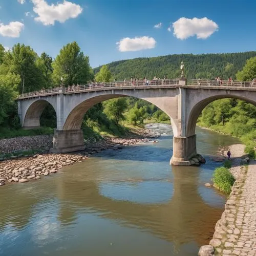 a wonderful brigde where lots of people are walking through crossing a river,valdagno,stone bridge,pont,old bridge,ponte,dunajec,pont saint-bénézet,konjic,mrkonjic,colorado riverway bridge,angel bridg