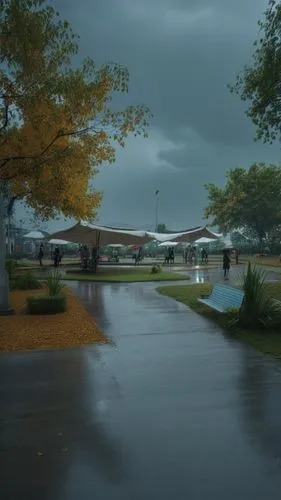 It's raining people are holding umbrella ,crewdson,hazeltine,kmsp,hurricane benilde,umbrellas,greendale,huge umbrellas,airfields,fordlandia,carport,golf course background,keeneland,arlington park,subu