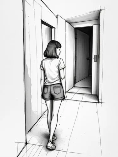 girl walking away,woman walking,storyboard,lorong,corridors,animatic