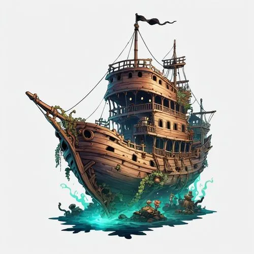 releasespublications,sot,galleon,gangplank,pirate ship,caravel,Illustration,Abstract Fantasy,Abstract Fantasy 11