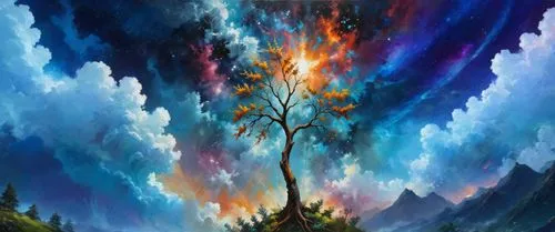 magic tree,painted tree,world digital painting,burning tree trunk,watercolor tree,fire background,fantasy landscape,forest fire,eruption,colorful tree of life,tree torch,flourishing tree,erupting,beltane,elemental,nature background,fire mountain,digital painting,art background,digital art