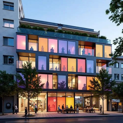 colorful facade,appartment building,ludwig erhard haus,architekten,plattenbau,mvrdv,rikshospitalet,rigshospitalet,multistoreyed,konsthall,cubic house,norisbank,modern building,glass facade,architektur,kunstverein,dresselhaus,hertie,eisenman,schwabing