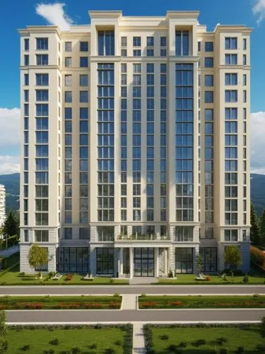 the front view of a four story el building,mgimo,bishkek,borgata,ulaanbaatar centre,vladikavkaz,stalin skyscraper,Photography,General,Realistic