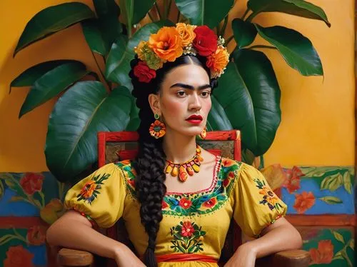 frida,mexican culture,woman sitting,el salvador dali,mexican,paloma,habaneras,vietnamese woman,yucatan,guatemalan,mexico,flamenco,vietnam,peruvian women,orientalism,matador,woman portrait,la catrina,adelita,margarita,Illustration,Realistic Fantasy,Realistic Fantasy 34