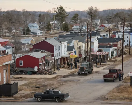 small towns,aroostook county,lewisburg,wakefield,mennonite heritage village,bogart village,row of houses,harghita county,steinbach,greenwood,roumbaler,calmont,human settlement,parkersburg,aurora village,ghost town,slums,route66,route 66,nassau,Conceptual Art,Oil color,Oil Color 02