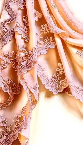 Lace fabric, intricate patterns, delicate flowers, soft ivory color, silky smooth texture, folds and creases, elegant draping, close-up shot, shallow depth of field, warm lighting, 3/4 composition, or