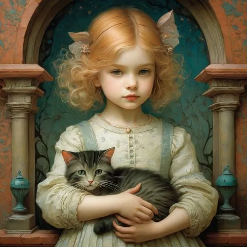 emile vernon,heatherley,little boy and girl,gekas,the little girl,behenna,little girl and mother,familiars,little girl,fantasy portrait,gothic portrait,dieckmann,vintage boy and girl,young girl,doll cat,romantic portrait,tenderness,savickas,little girls,kitten,Illustration,Realistic Fantasy,Realistic Fantasy 05