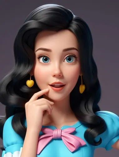 cartoon character , Disney 3D.,disney princess with long black hair posing for the camera,dorthy,belle,doll's facial features,princess' earring,princess sofia,esmeralda,Unique,3D,3D Character