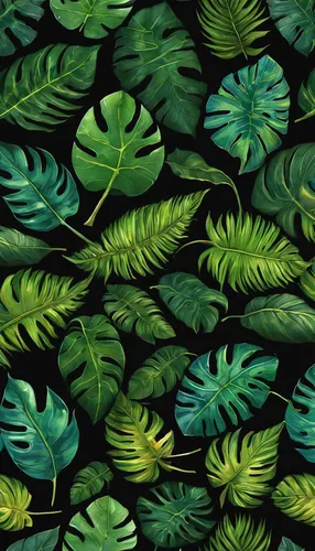 Develop a quirky tropical leaf pattern for a tropical-themed mobile game.,tropical leaf pattern,fern fronds,ferns,tropical greens,tropical leaf,aquatic plants,jungle leaf,leaf pattern,leaf fern,palm l