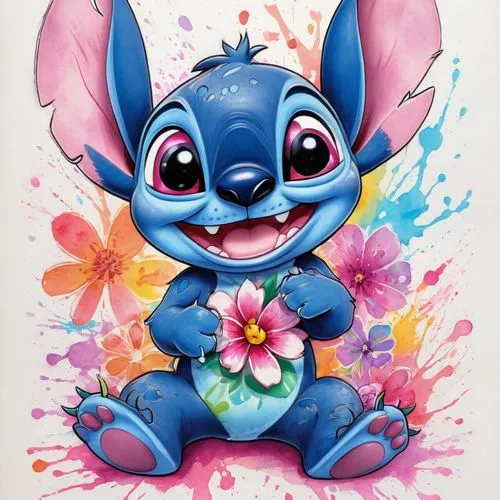 stich,stitch,cute cartoon character,ohana,filbert,cute cartoon image,Illustration,Black and White,Black and White 30