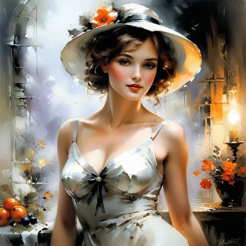 heighton,vintage woman,art deco woman,whitmore,vintage girl,domergue,vintage women,beguelin,watercolor pin up,vintage angel,leyendecker,flapper,viveros,chiffons,romantic portrait,beautiful bonnet,milliner,a charming woman,retro pin up girl,vanderhorst,Conceptual Art,Oil color,Oil Color 03