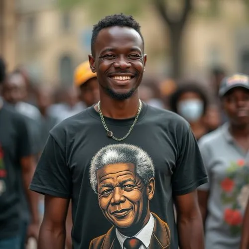 organization  wearing bnu  t shirt on 
nelson mandela day,a man in a black shirt has an afro on it,madiba,mandela,mandelas,uhuru,nzimande,mbeki,mugabarabona,africanist,masiyiwa,mugabo,lowassa,mozambic