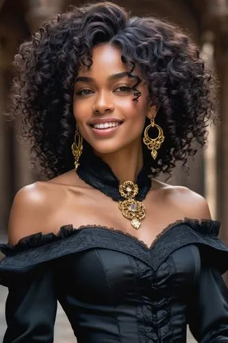 Design a stunning African American female fitness supermodel  named Zara, with cascading curls that frame her face in an elegant, effortless style. Her warm, cocoa-colored eyes shimmer with determinat