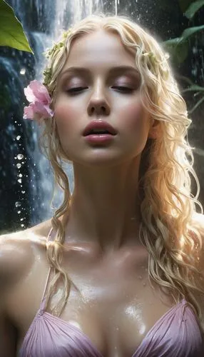 the blonde in the river,amazonica,faery,faerie,dryads,fae,Conceptual Art,Fantasy,Fantasy 11