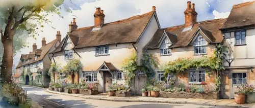 ightham,burford,houses clipart,cotswolds,turville,cotswold,chilham,cottages,tetbury,alresford,broadacre,ufford,goudhurst,eynsford,streatley,ramsbury,milbourne,tichborne,townscapes,abinger,Illustration,Paper based,Paper Based 25