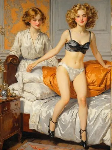 negligees,woman on bed,mademoiselle,bonnat,currin,bougereau,Art,Classical Oil Painting,Classical Oil Painting 42