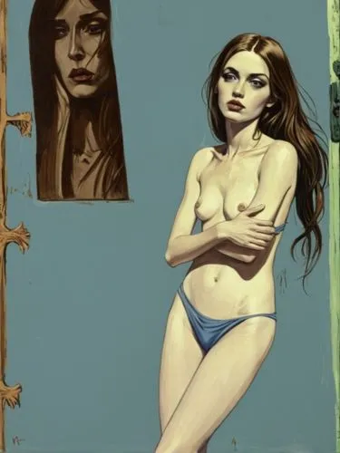 Starving girl in the sanctuary,the illustration shows a beautiful lady in her underwear next to a door,gangloff,brubaker,viveros,blumstein,palmiotti,jasinski