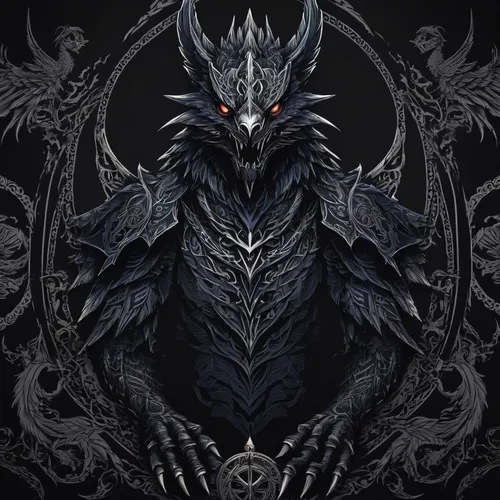 black dragon,gryphon,king of the ravens,black raven,dragon design,corvus,dark-type,nine-tailed,wyrm,black shepherd,garuda,crow queen,wolf,dragon,howling wolf,black crow,dark art,griffin,eastern grey,trioceros,Illustration,Realistic Fantasy,Realistic Fantasy 46