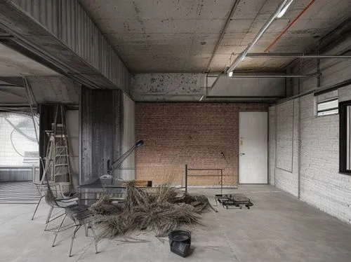 太陽能公司,concrete ceiling,exposed concrete,renovation,empty interior,structural plaster,empty factory,core renovation,abandoned building,loft,loading dock,3d rendering,abandoned factory,working space,off